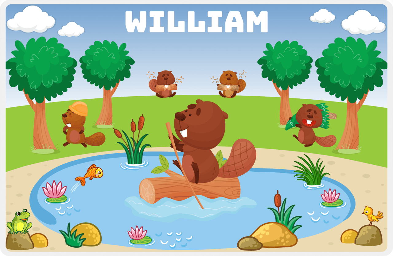 Personalized Beavers Placemat III - Pond Paddle - Blue Background -  View