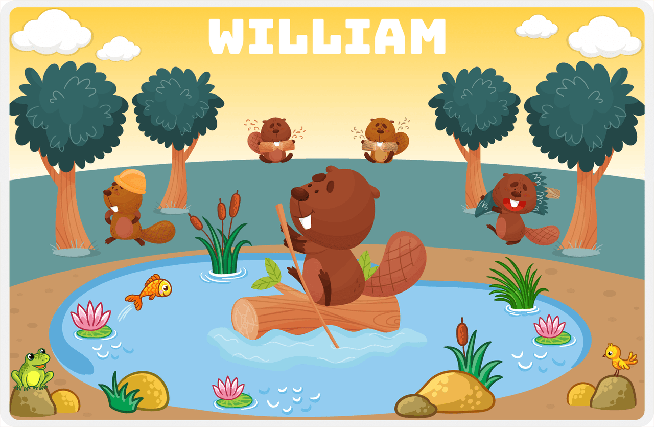 Personalized Beavers Placemat III - Pond Paddle - Yellow Background -  View