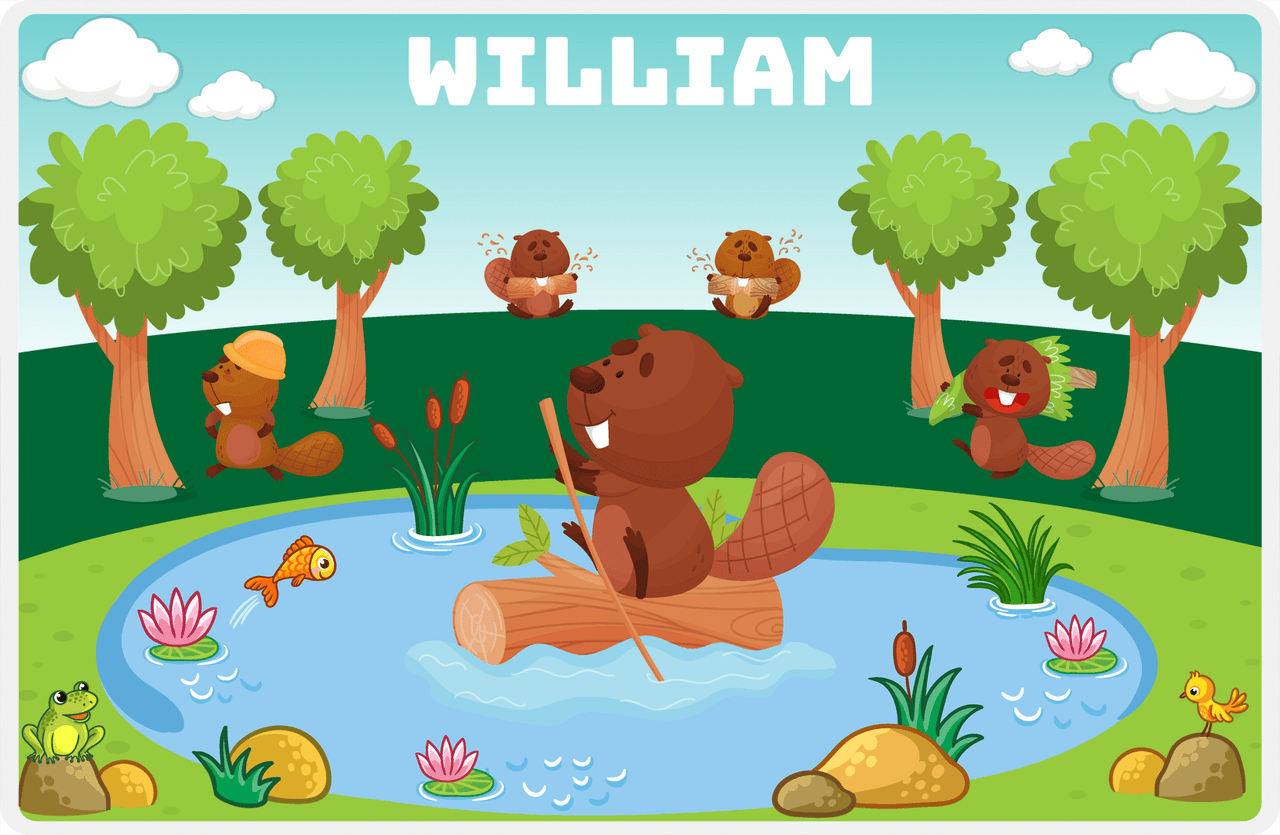 Personalized Beavers Placemat III - Pond Paddle - Teal Background -  View