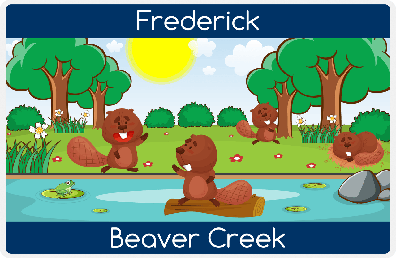 Personalized Beavers Placemat IV - Beaver Creek - Blue Background -  View