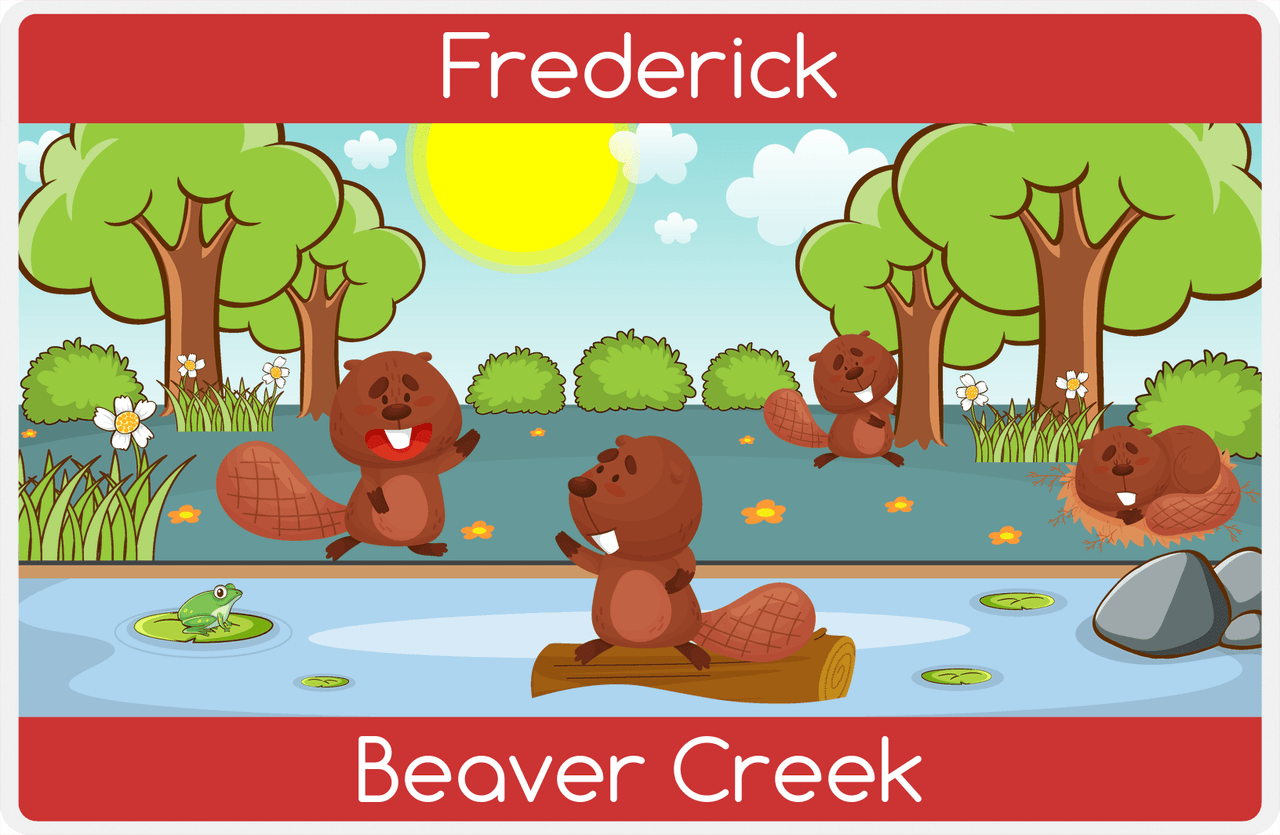 Personalized Beavers Placemat IV - Beaver Creek - Teal Background -  View