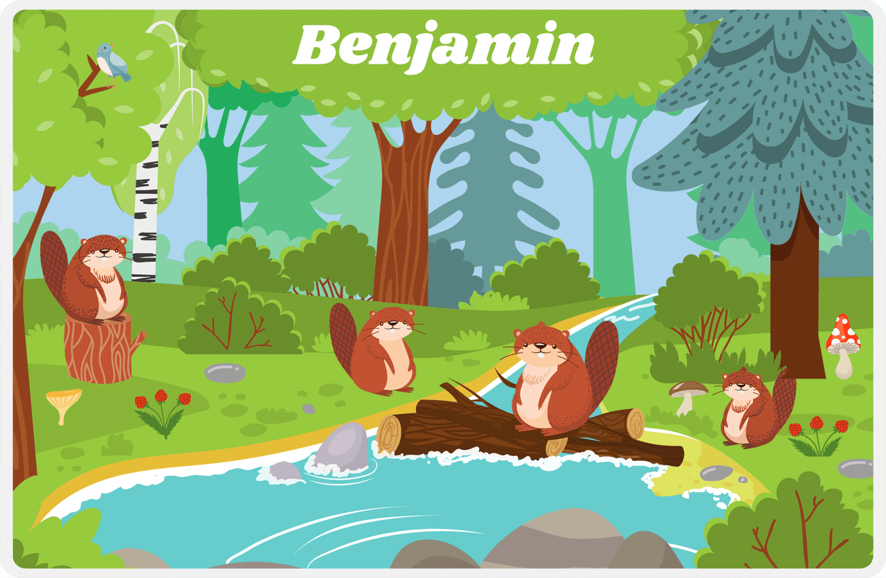 Personalized Beavers Placemat VII - Forest Family - Blue Background -  View