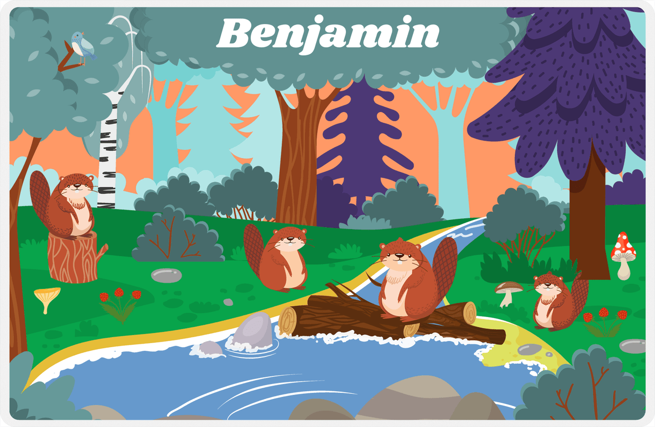 Personalized Beavers Placemat VII - Forest Family - Orange Background -  View