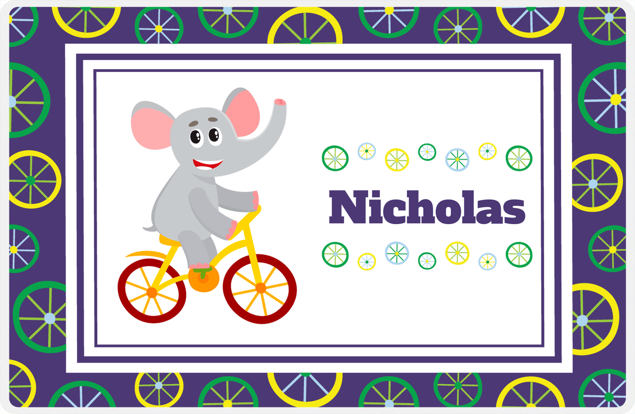 Personalized Bicycle Placemat III - Wheels Border - Elephant -  View