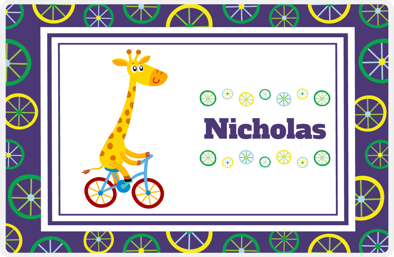 Personalized Bicycle Placemat III - Wheels Border - Giraffe -  View