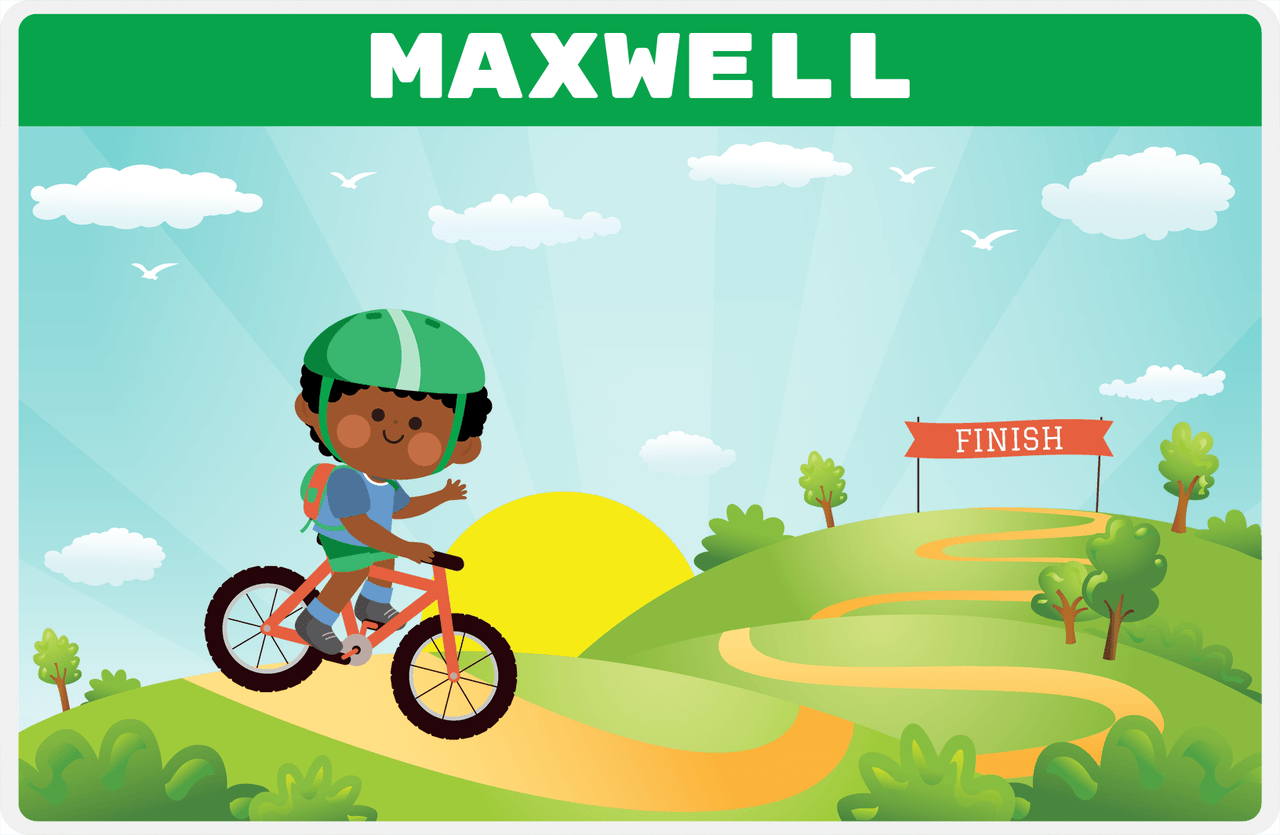 Personalized Bicycle Placemat IV - Downhill Race - Black Boy II -  View