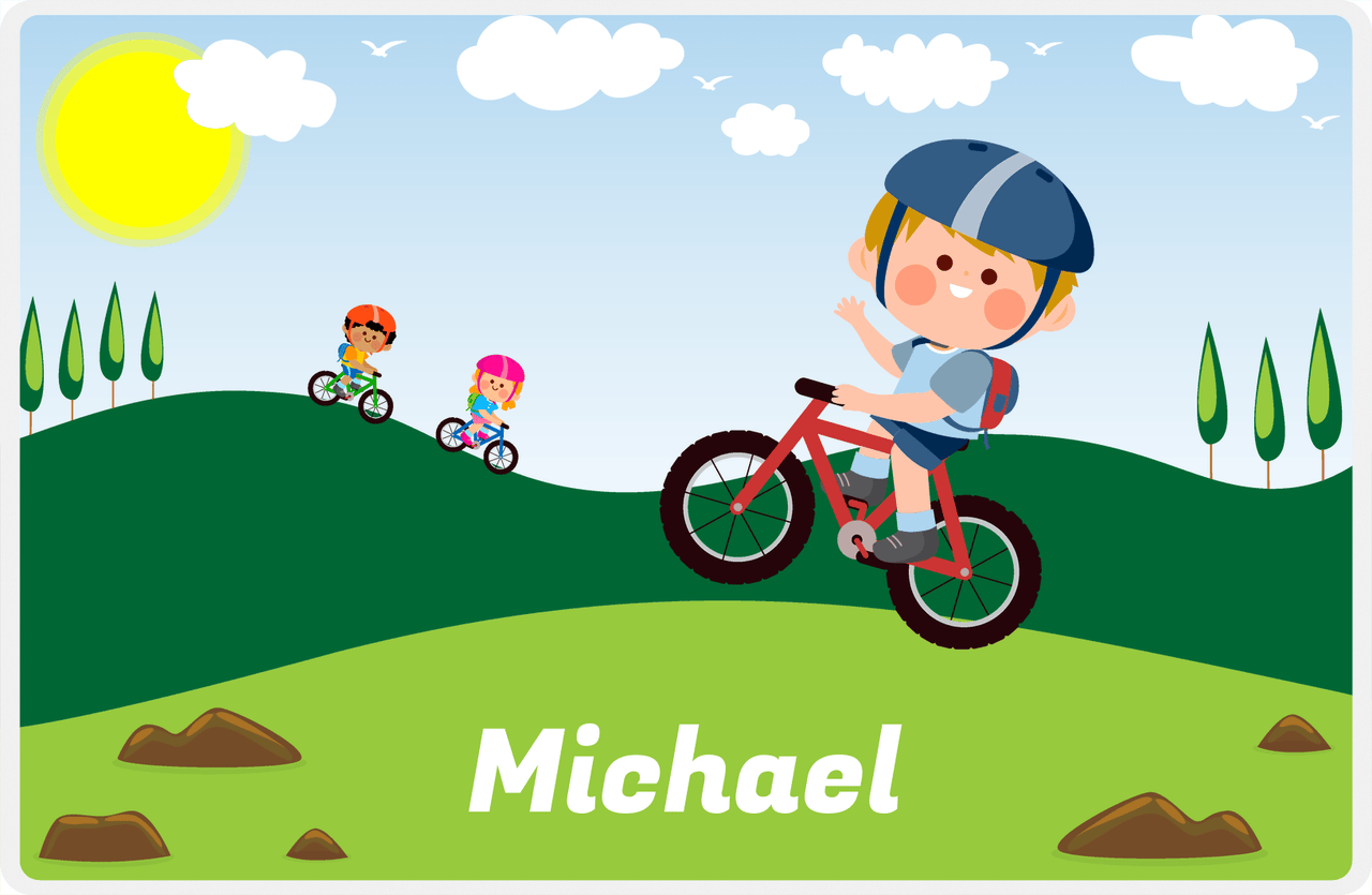 Personalized Bicycle Placemat VI - Wheelie King - Blond Boy -  View