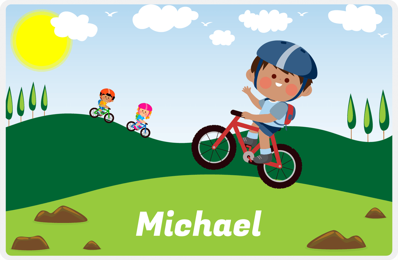 Personalized Bicycle Placemat VI - Wheelie King - Black Boy I -  View