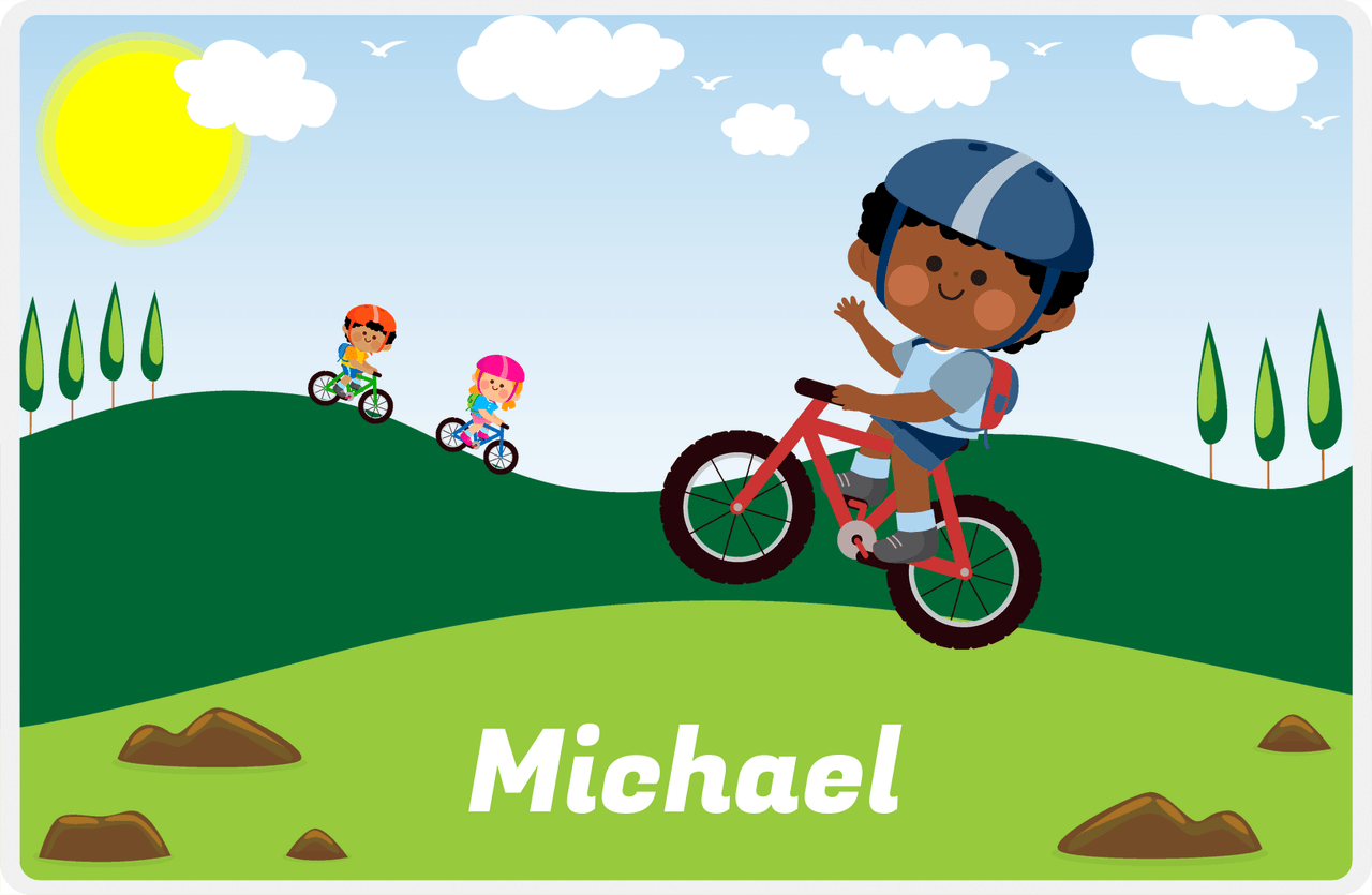Personalized Bicycle Placemat VI - Wheelie King - Black Boy II -  View