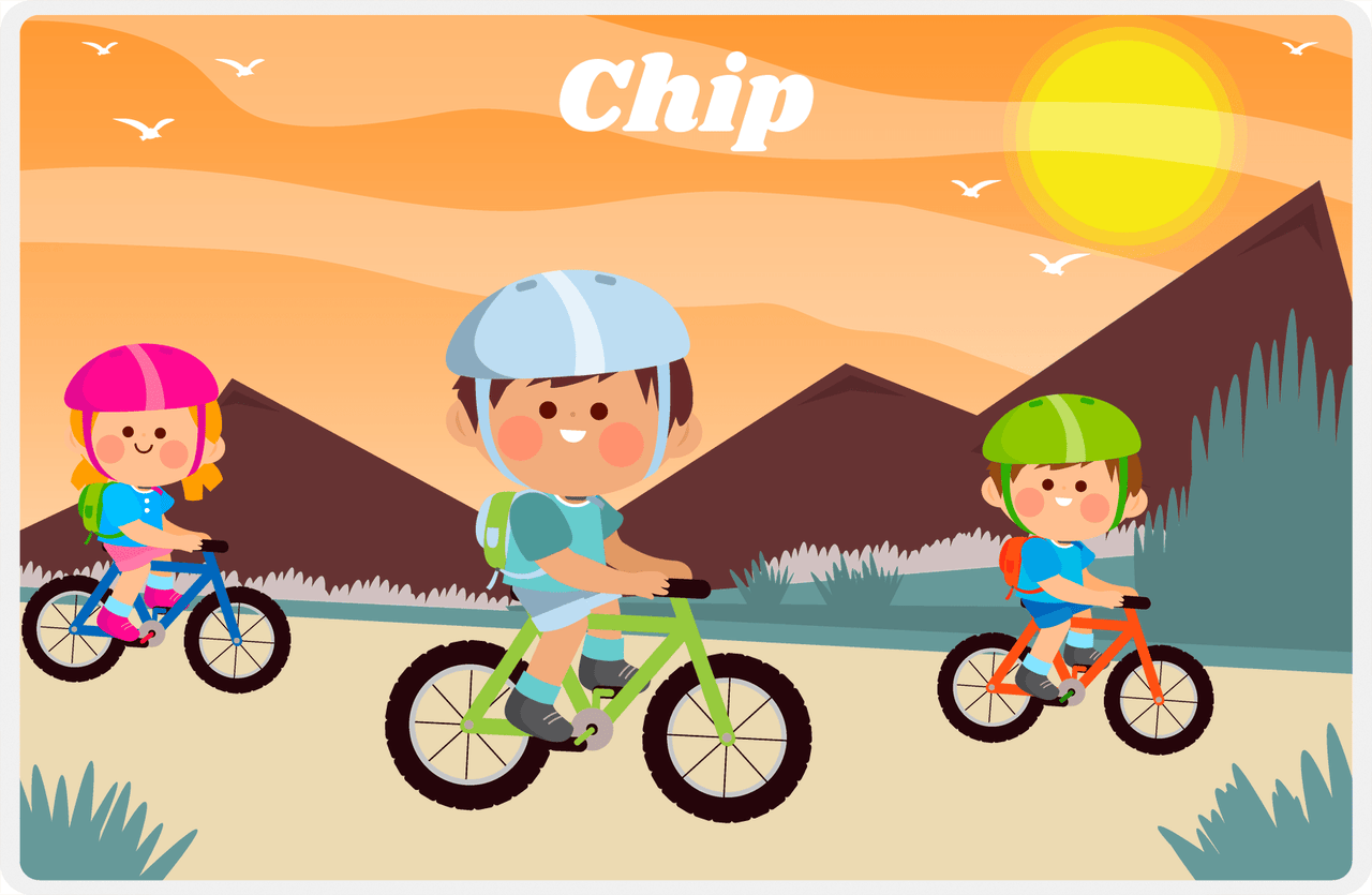 Personalized Bicycle Placemat VIII - Mountain Ride - Brown Hair Boy -  View