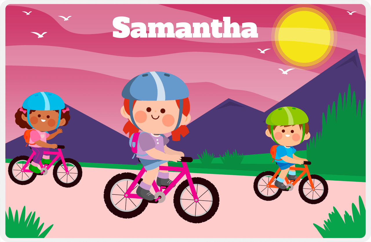 Personalized Bicycle Placemat IX - Mountain Ride - Redhead Girl -  View