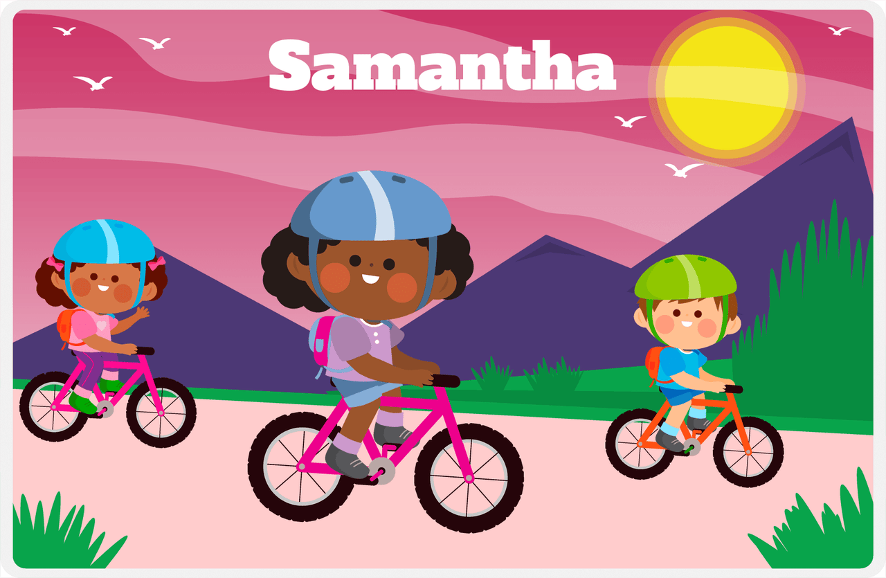 Personalized Bicycle Placemat IX - Mountain Ride - Black Girl II -  View