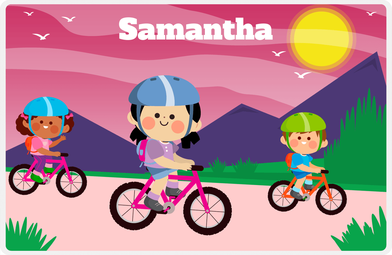 Personalized Bicycle Placemat IX - Mountain Ride - Asian Girl -  View