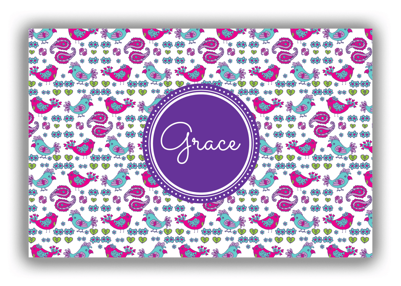 Personalized Birds Canvas Wrap & Photo Print VII - White Background - Circle Nameplate - Front View