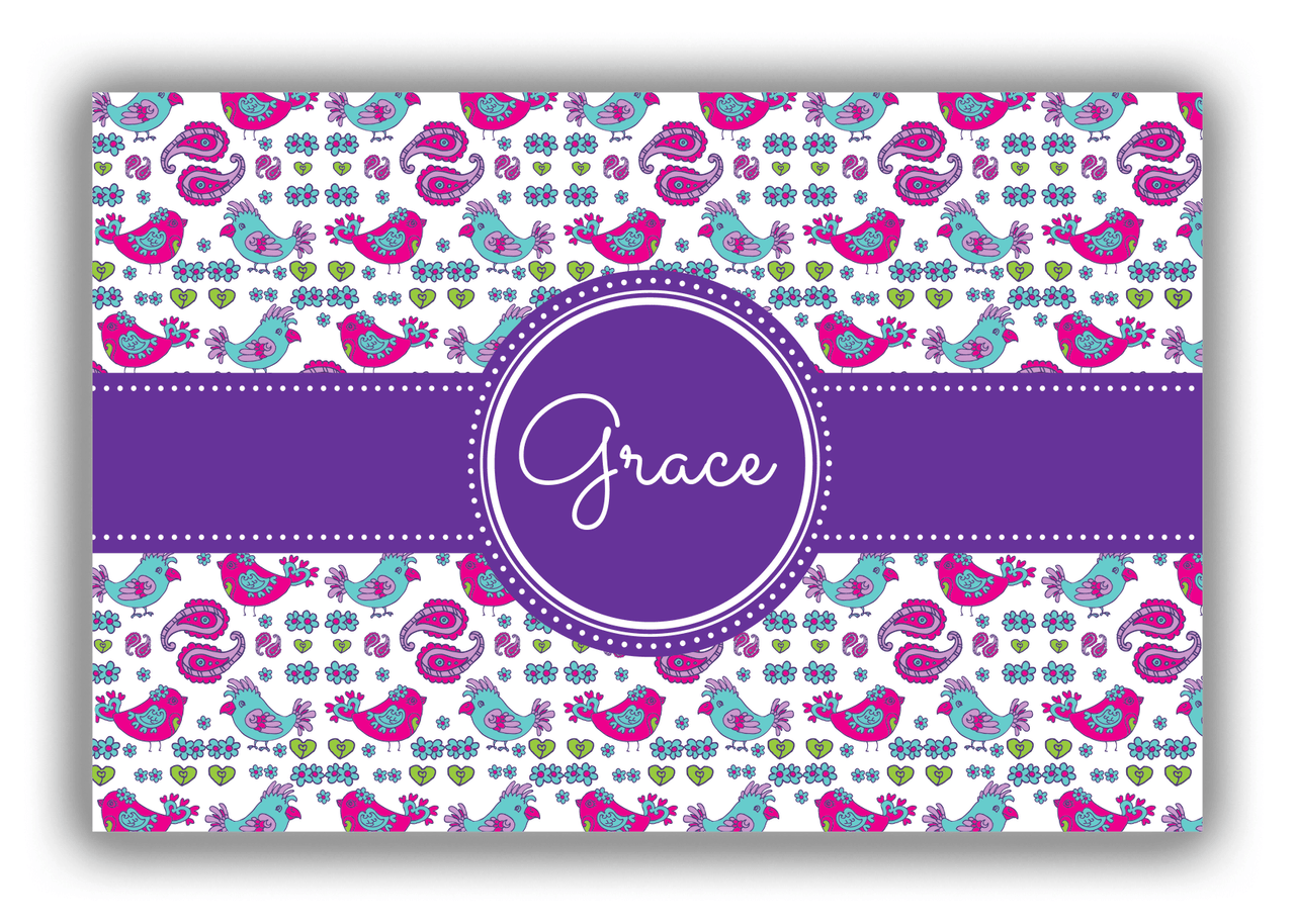 Personalized Birds Canvas Wrap & Photo Print VII - White Background - Circle Ribbon Nameplate - Front View