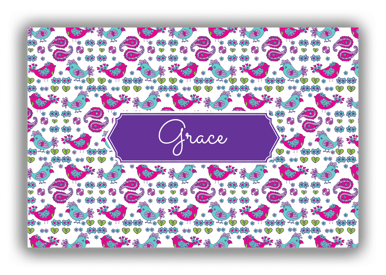 Personalized Birds Canvas Wrap & Photo Print VII - White Background - Decorative Rectangle Nameplate - Front View