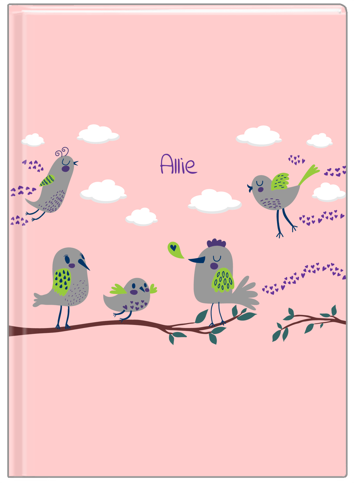 Personalized Birds Journal I - Pink Background - Front View