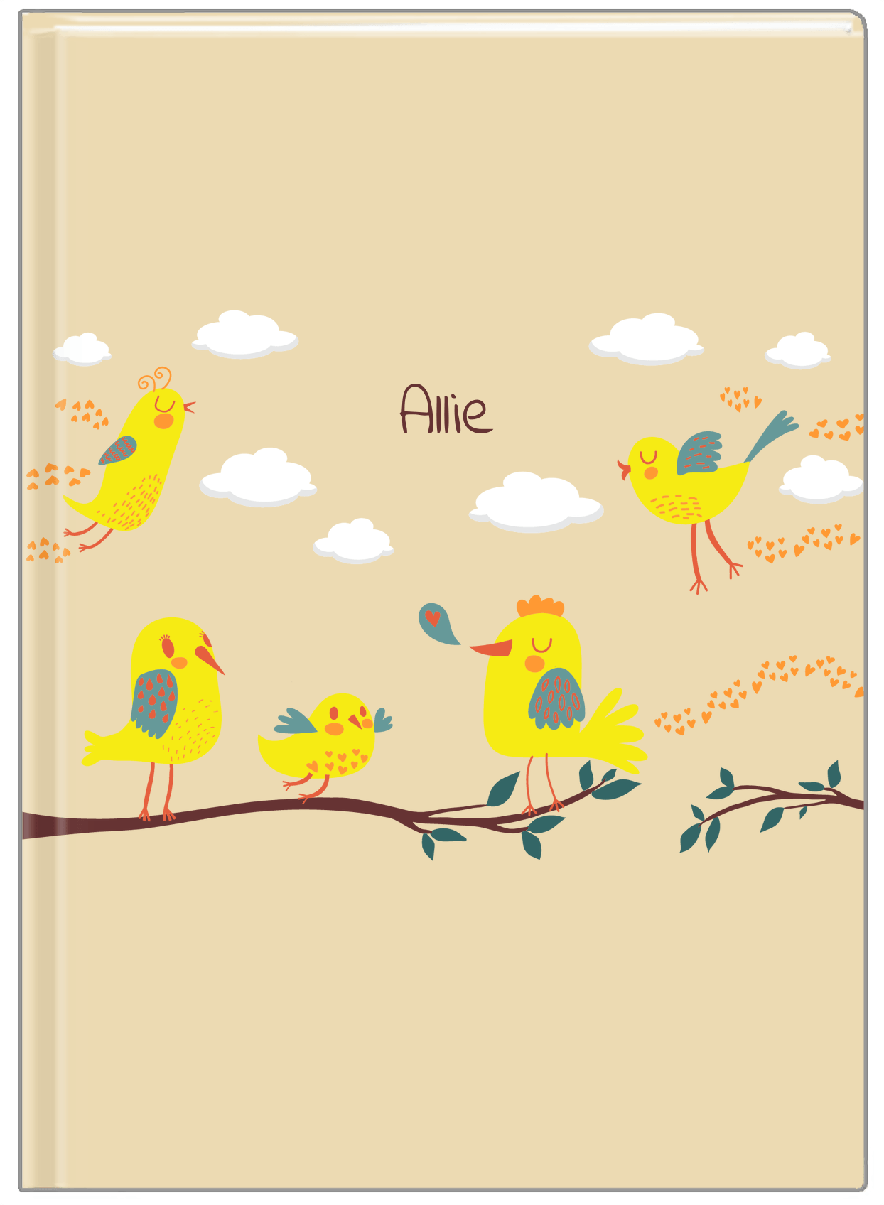 Personalized Birds Journal I - Tan Background - Front View