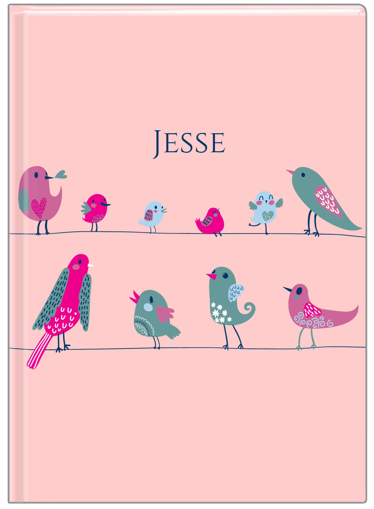 Personalized Birds Journal II - Pink Background - Front View