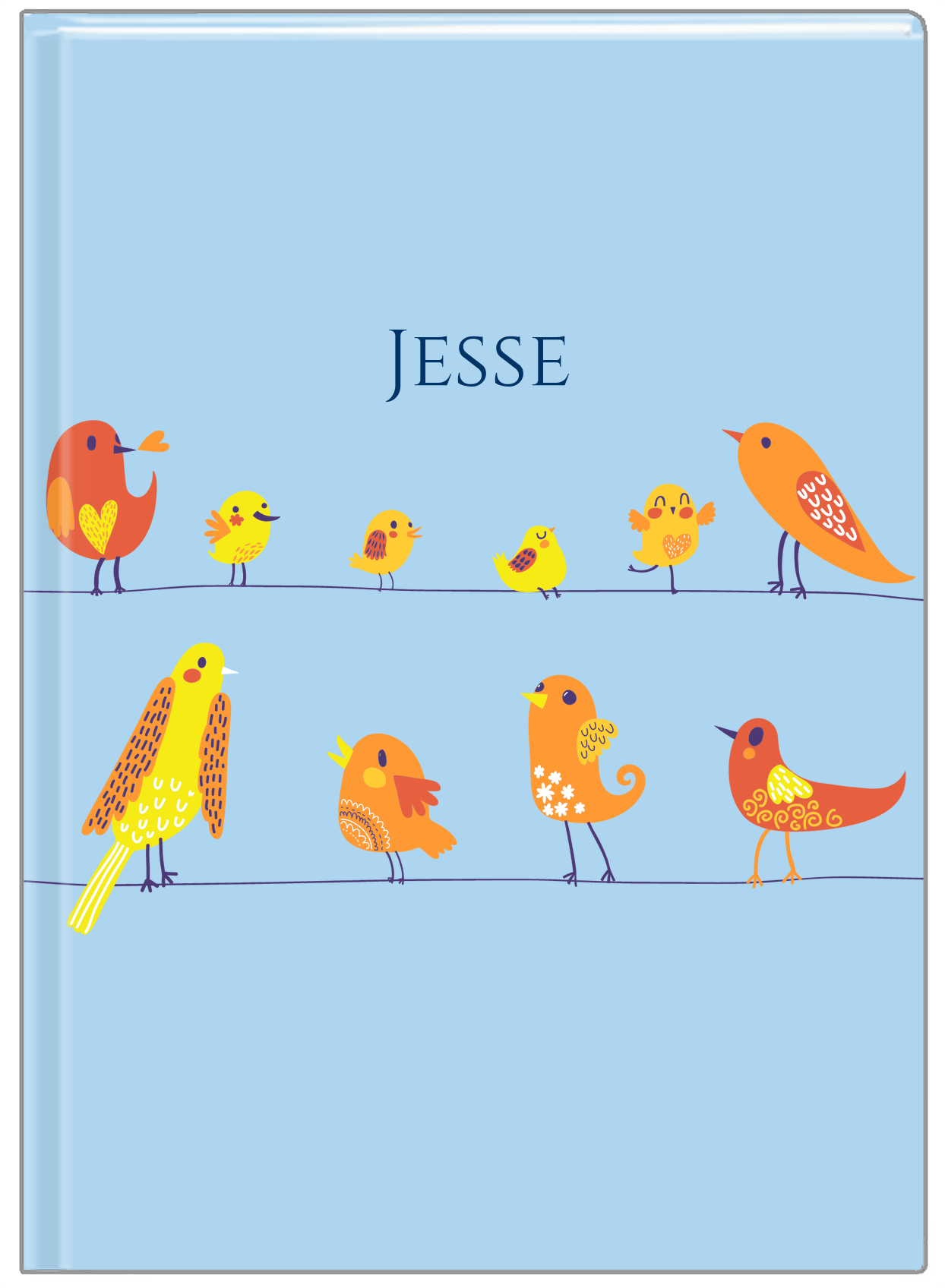 Personalized Birds Journal II - Blue Background - Front View