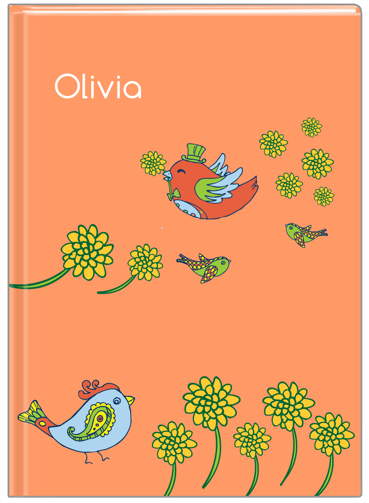 Personalized Birds Journal VI - Orange Background - Front View