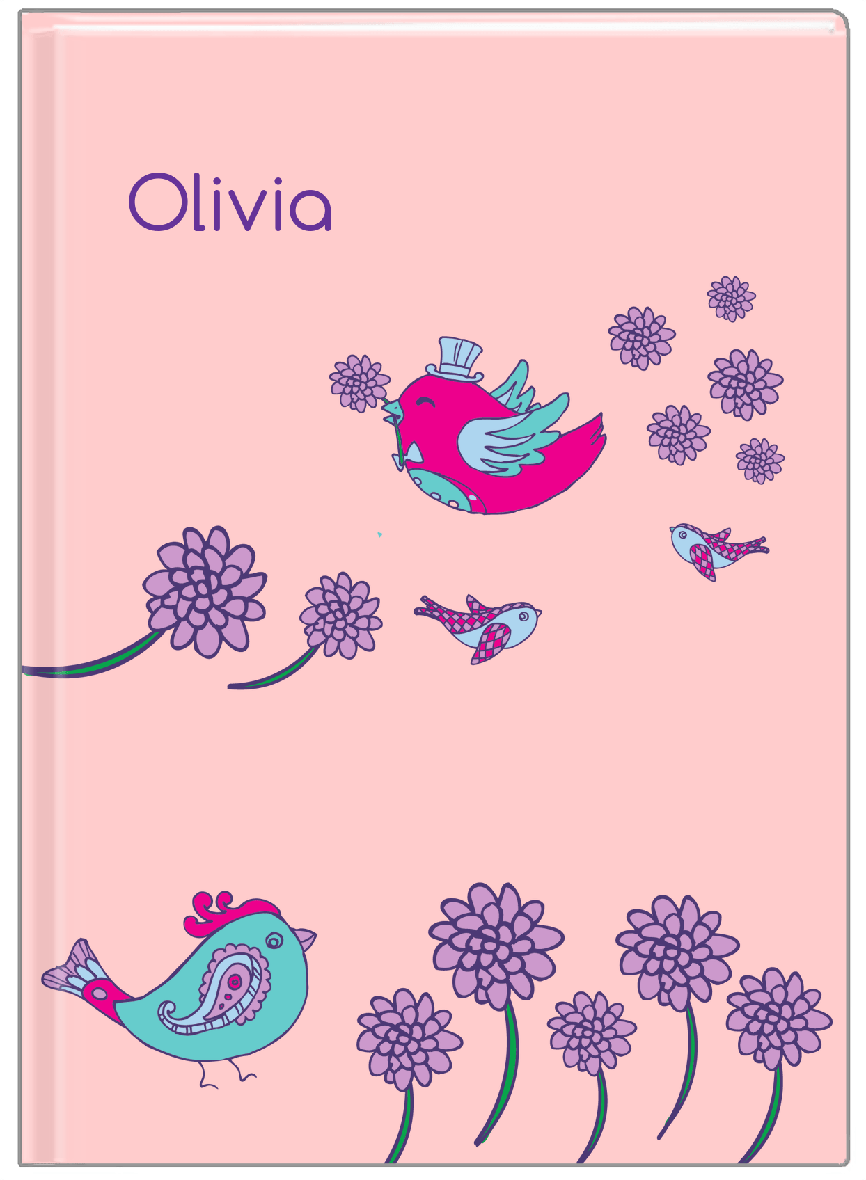 Personalized Birds Journal VI - Pink Background - Front View