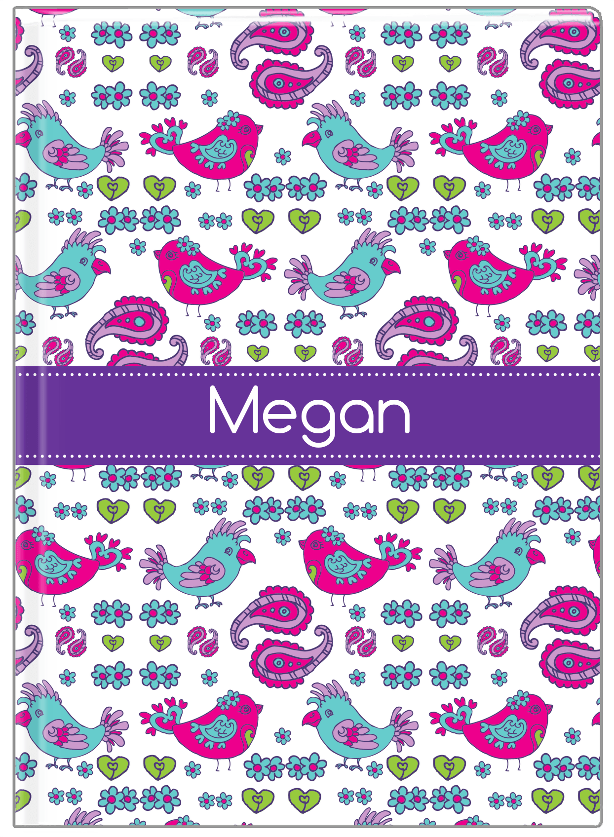 Personalized Birds Journal VII - White Background - Ribbon Nameplate - Front View