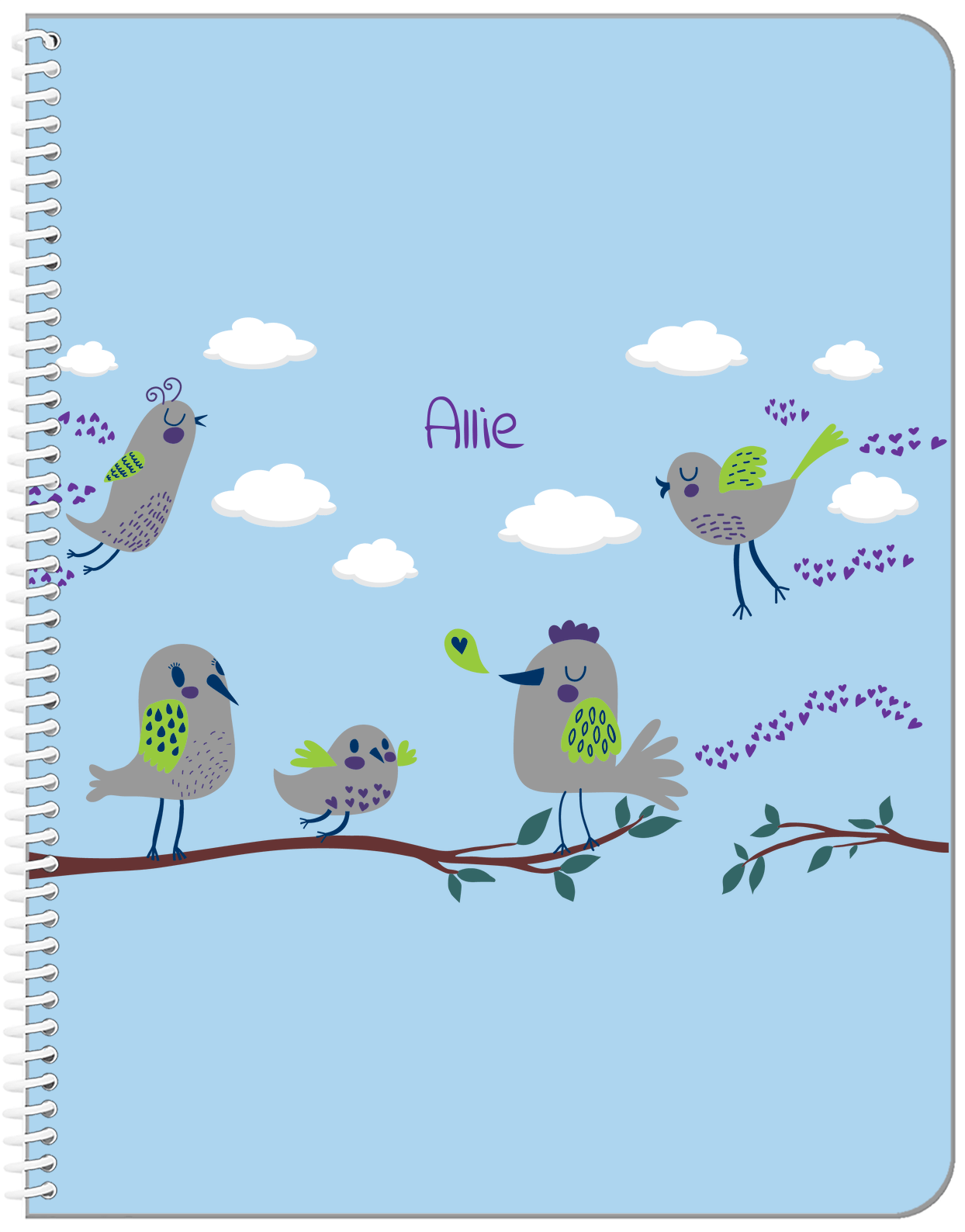 Personalized Birds Notebook I - Blue Background - Front View