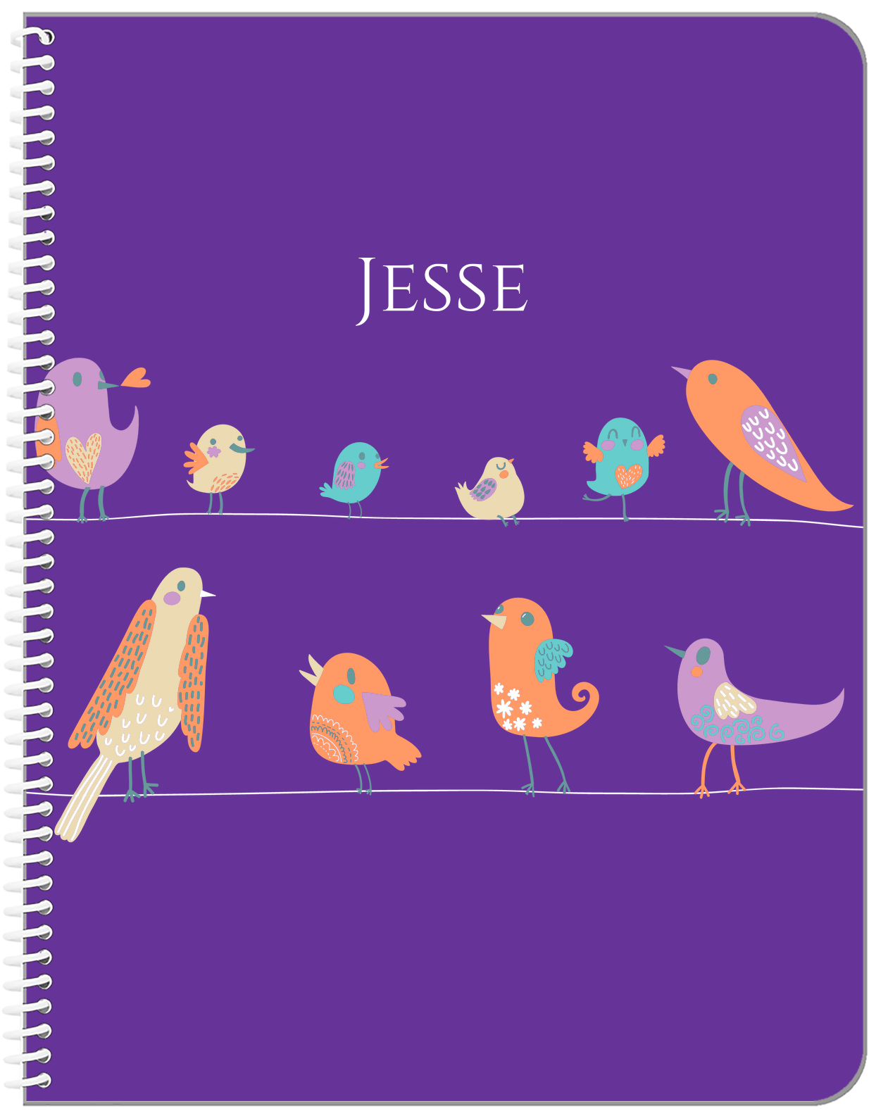 Personalized Birds Notebook II - Purple Background - Front View