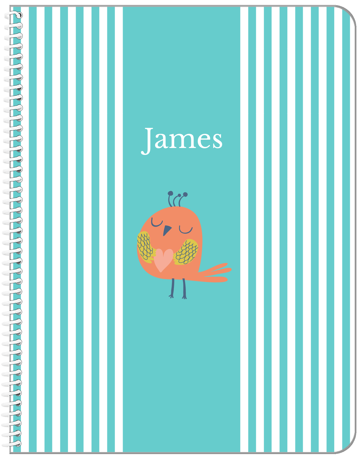Personalized Birds Notebook III - Teal Background - Bird I - Front View