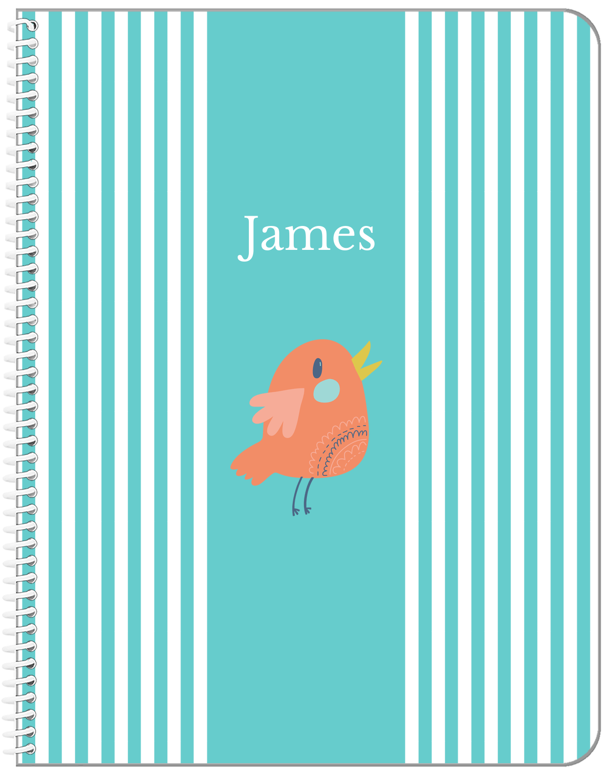 Personalized Birds Notebook III - Teal Background - Bird V - Front View