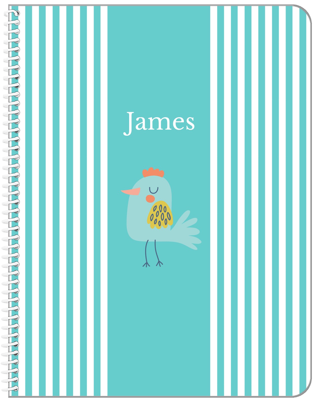 Personalized Birds Notebook III - Teal Background - Bird VII - Front View