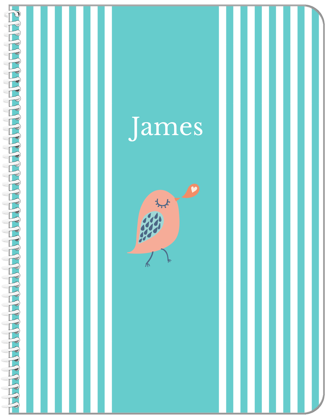 Personalized Birds Notebook III - Teal Background - Bird XI - Front View