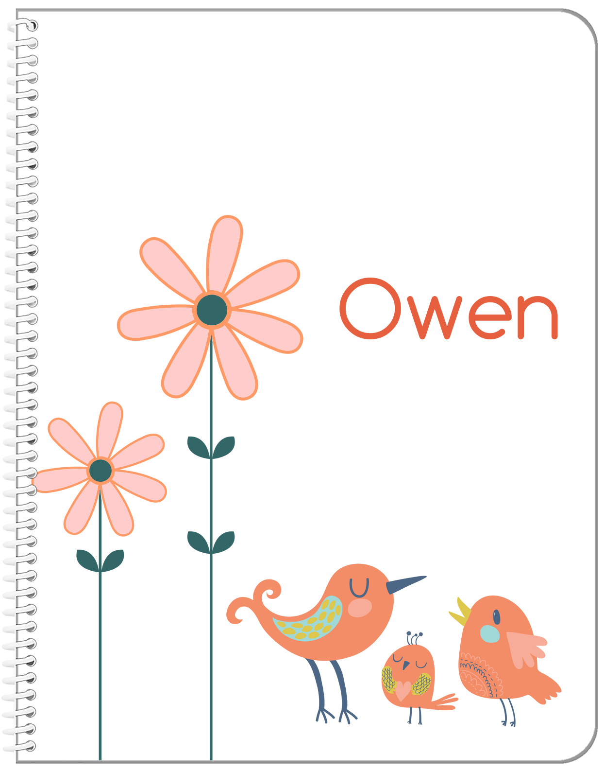 Personalized Birds Notebook V - White Background - Bird I - Front View