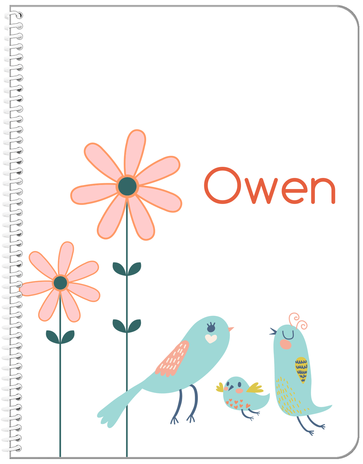 Personalized Birds Notebook V - White Background - Bird III - Front View