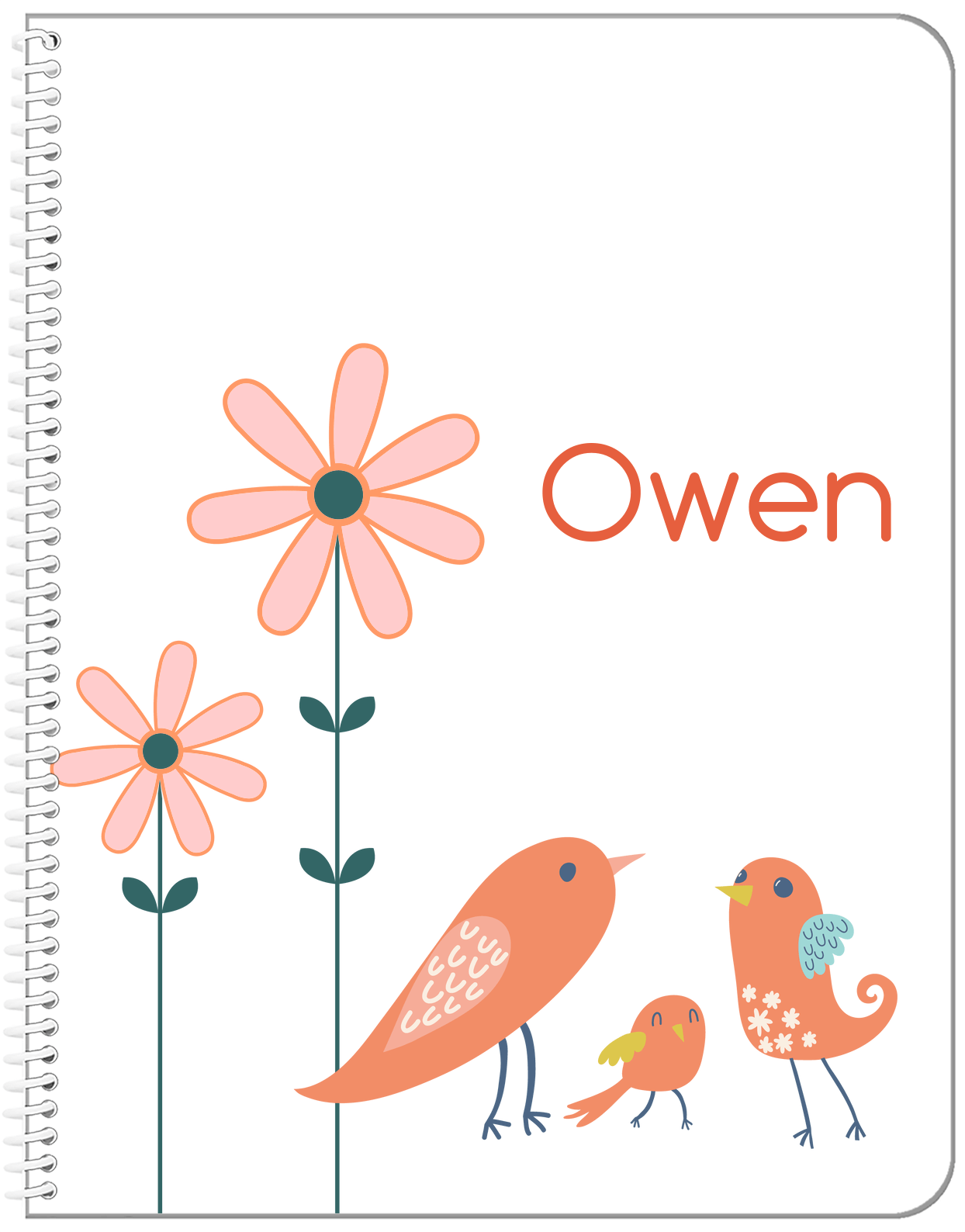 Personalized Birds Notebook V - White Background - Bird V - Front View