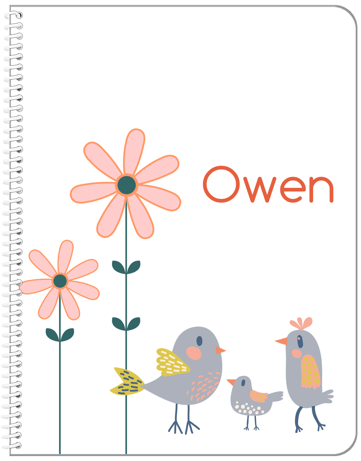Personalized Birds Notebook V - White Background - Bird VII - Front View
