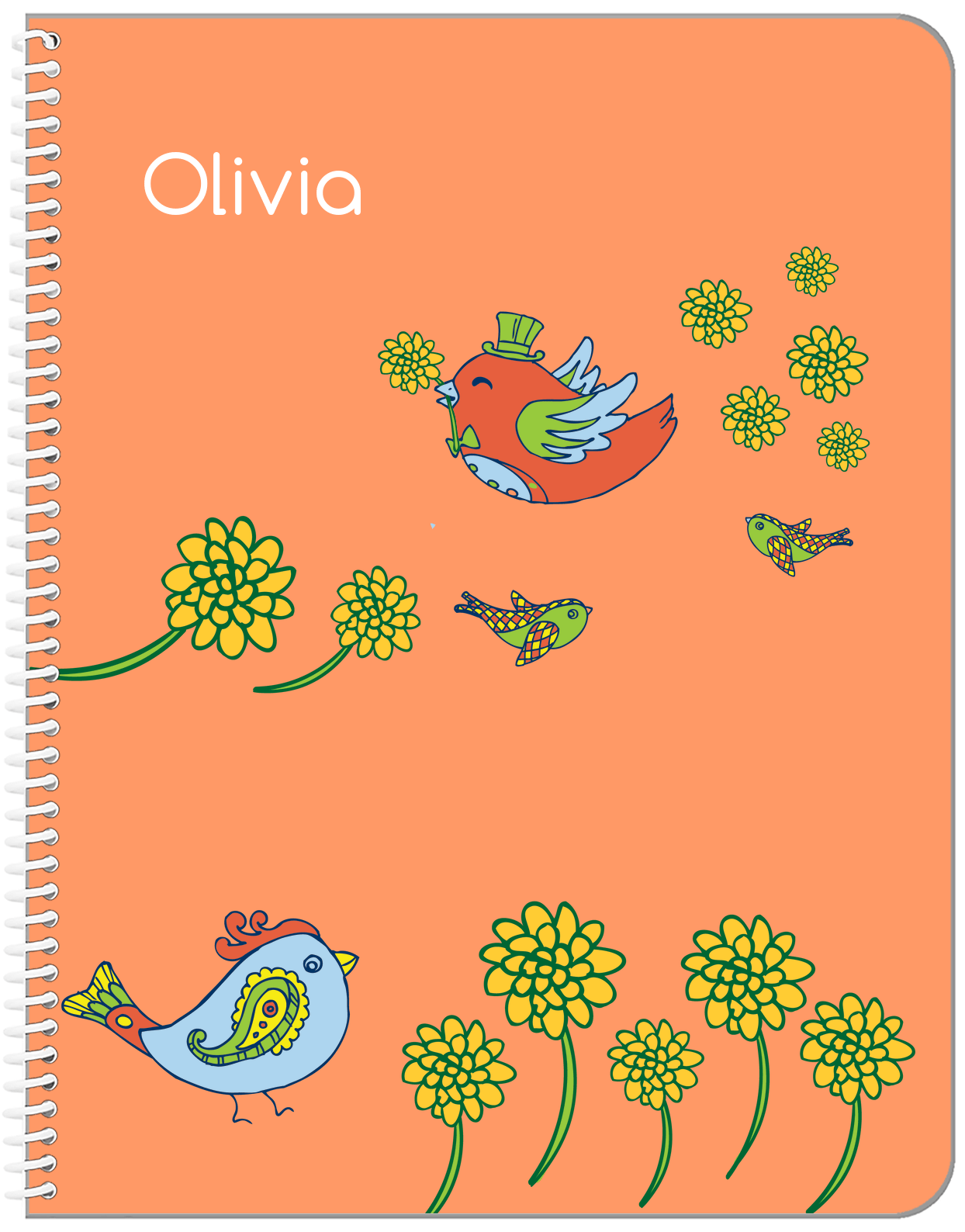 Personalized Birds Notebook VI - Orange Background - Front View