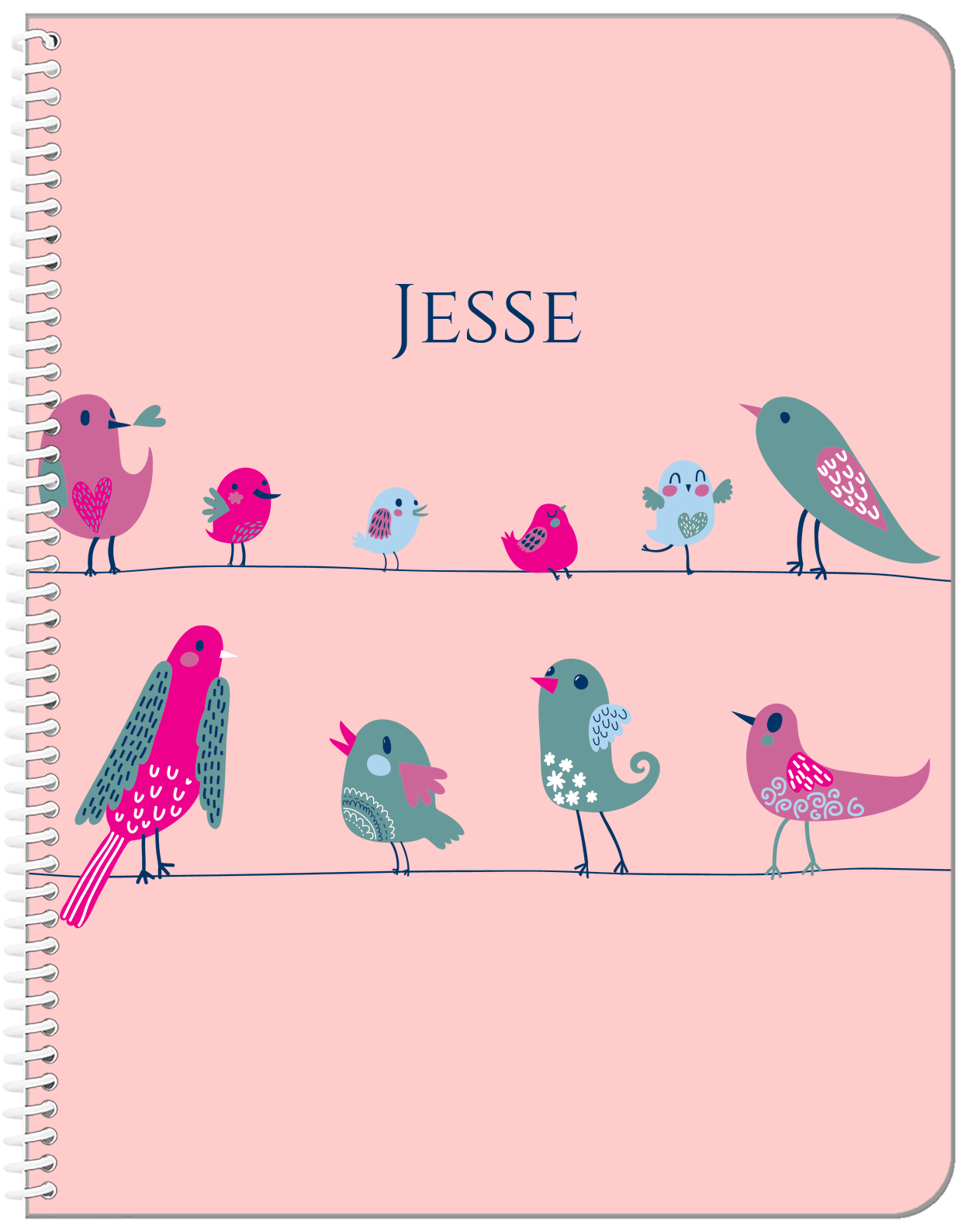 Personalized Birds Notebook II - Pink Background - Front View