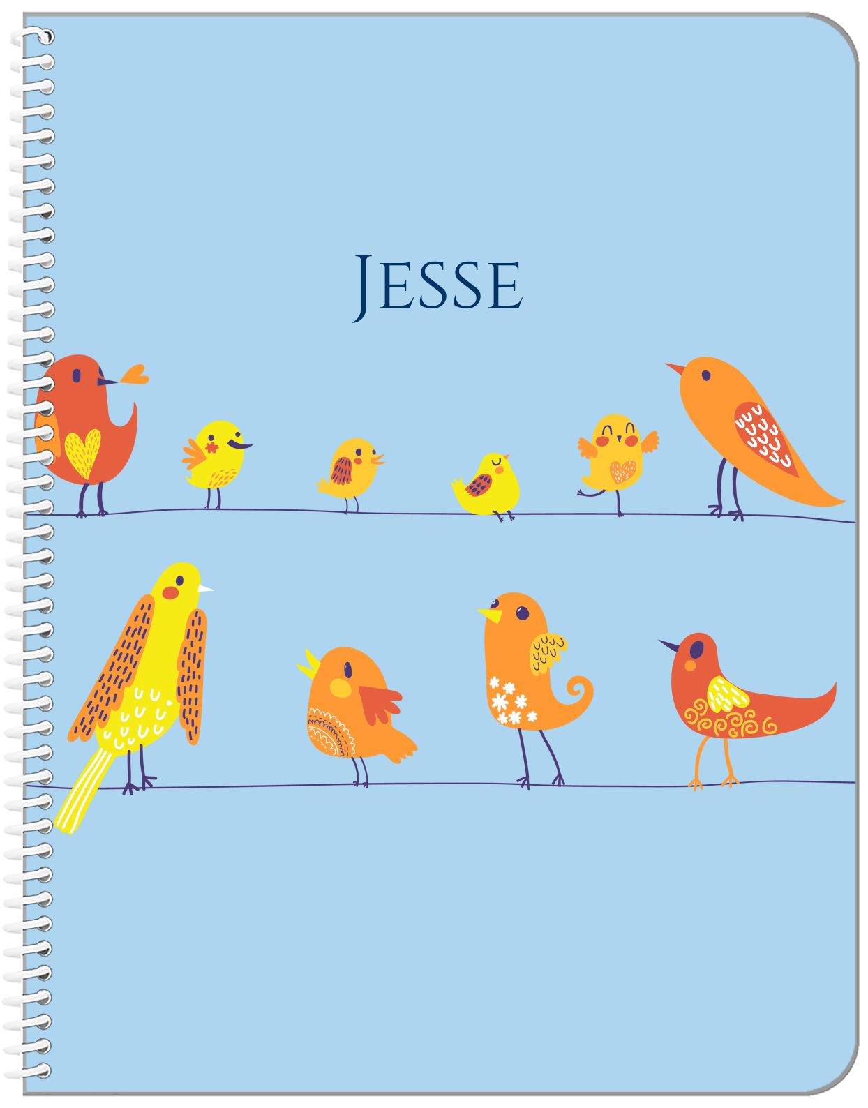 Personalized Birds Notebook II - Blue Background - Front View