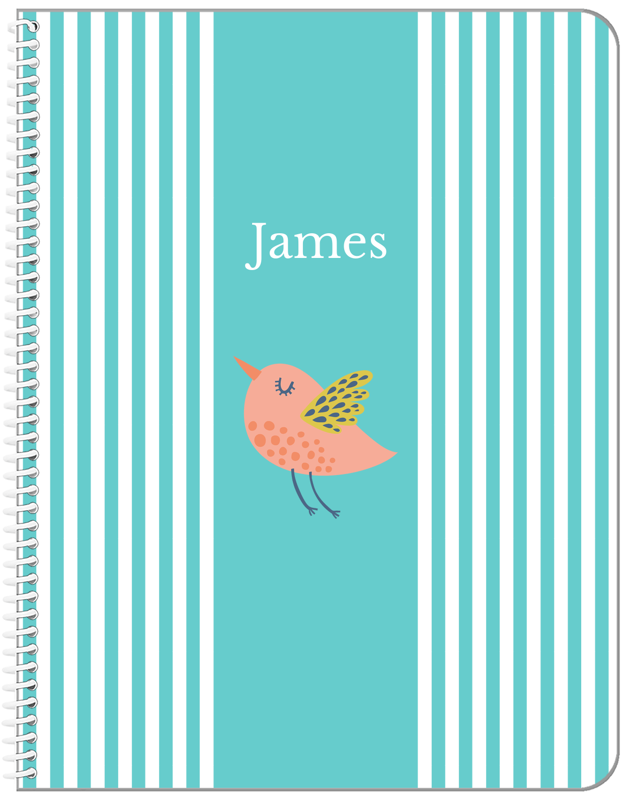 Personalized Birds Notebook III - Teal Background - Bird IV - Front View