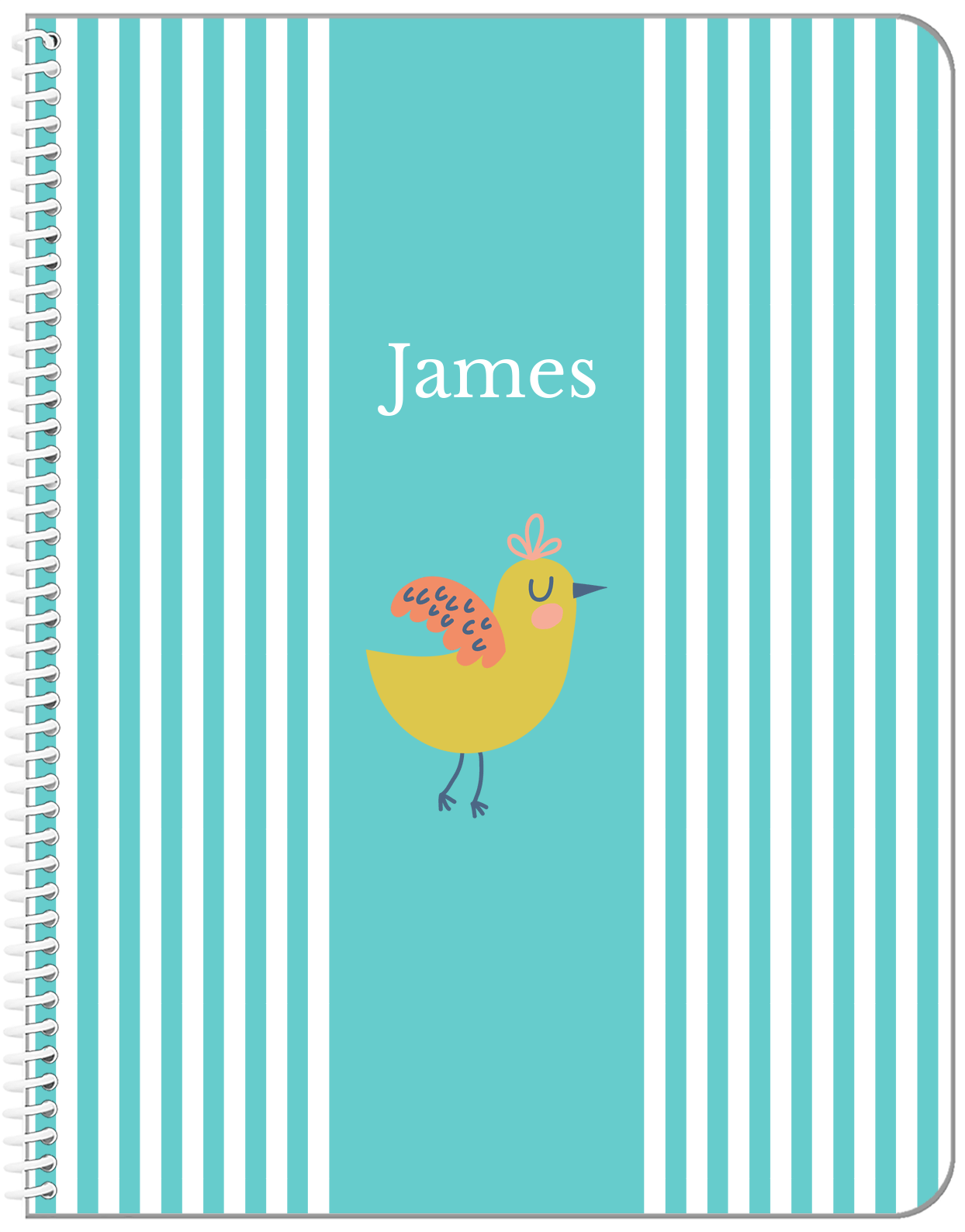 Personalized Birds Notebook III - Teal Background - Bird VI - Front View