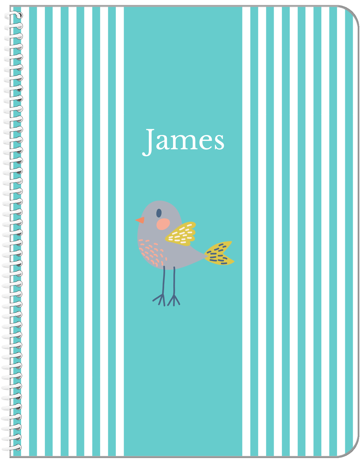 Personalized Birds Notebook III - Teal Background - Bird X - Front View