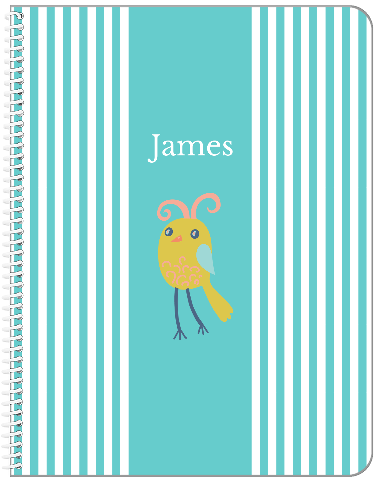 Personalized Birds Notebook III - Teal Background - Bird XII - Front View