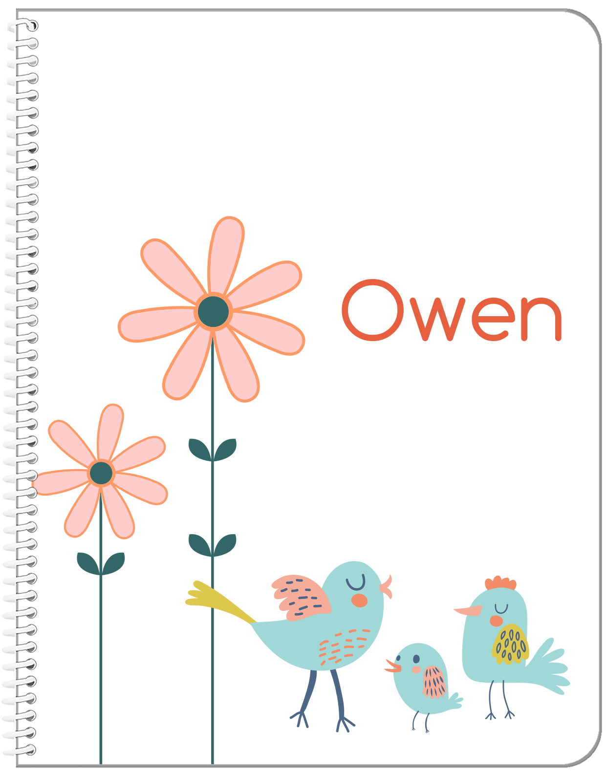Personalized Birds Notebook V - White Background - Bird II - Front View
