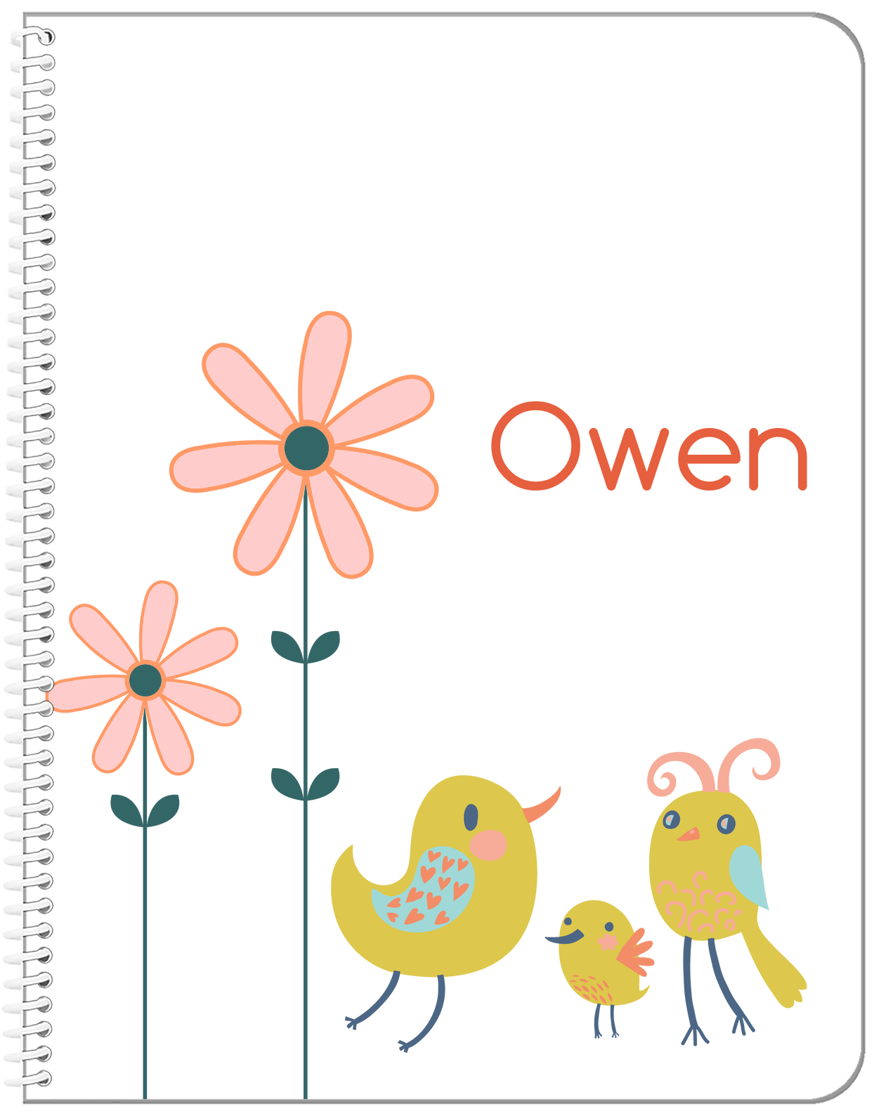 Personalized Birds Notebook V - White Background - Bird IV - Front View