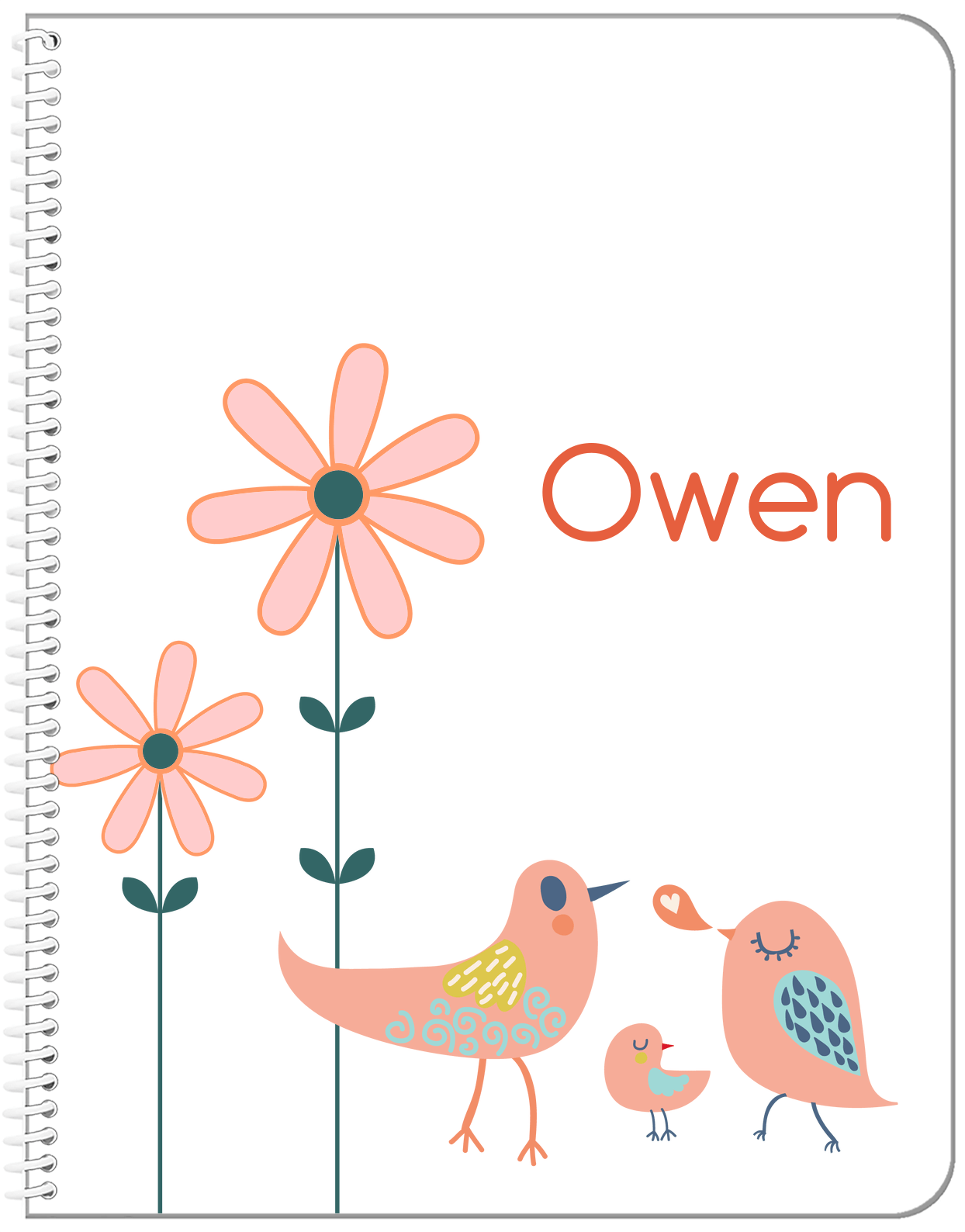 Personalized Birds Notebook V - White Background - Bird VI - Front View