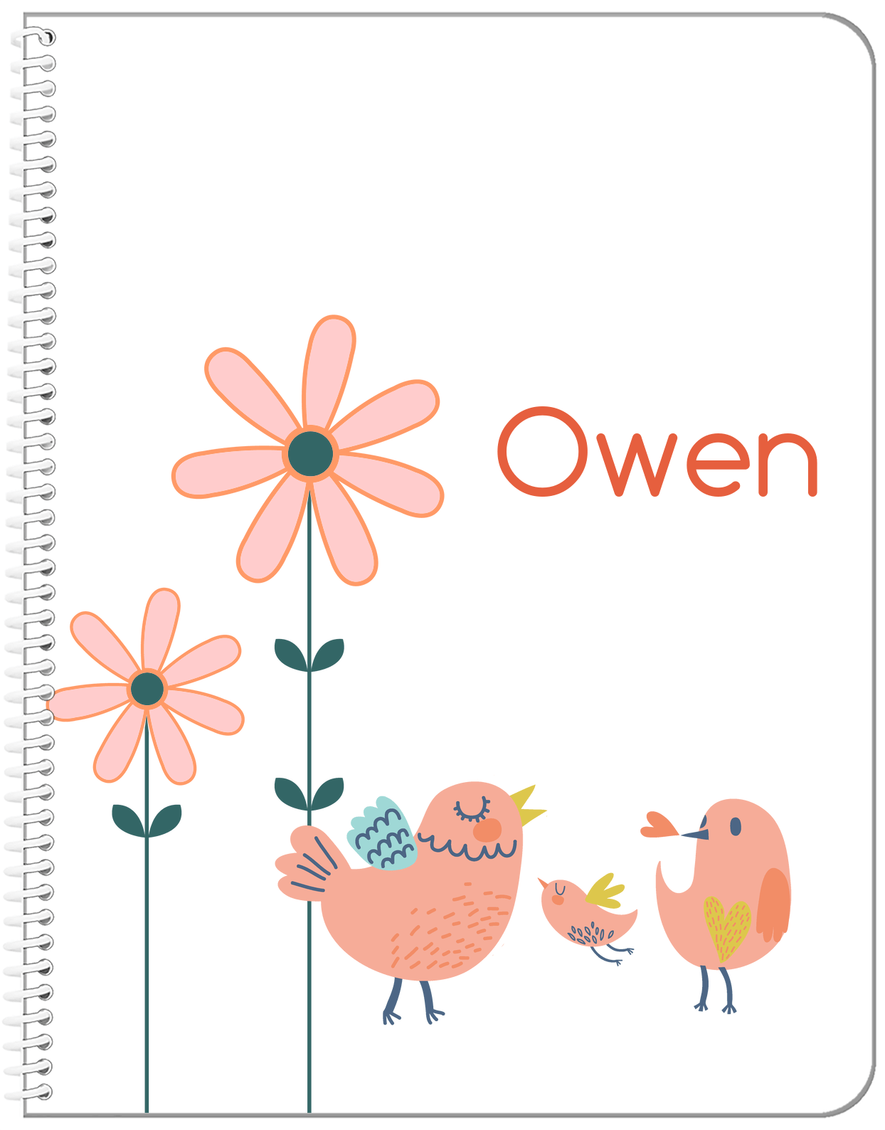 Personalized Birds Notebook V - White Background - Bird VIII - Front View