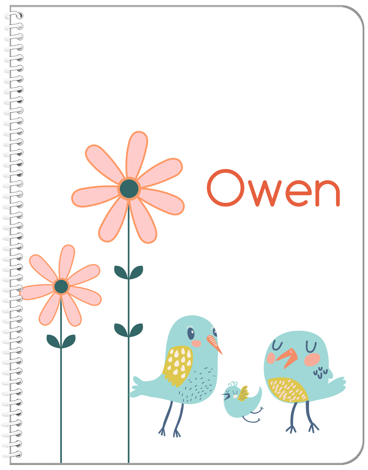 Personalized Birds Notebook V - White Background - Bird X - Front View