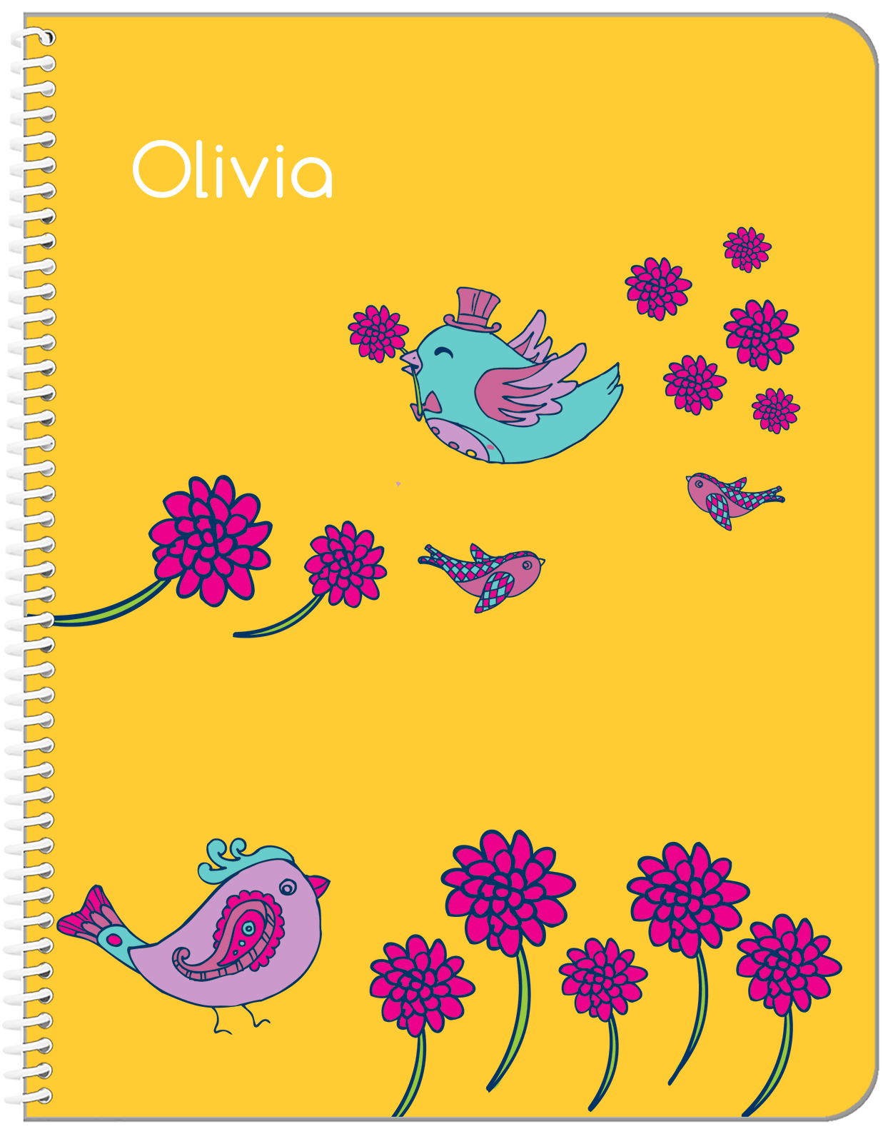 Personalized Birds Notebook VI - Yellow Background - Front View